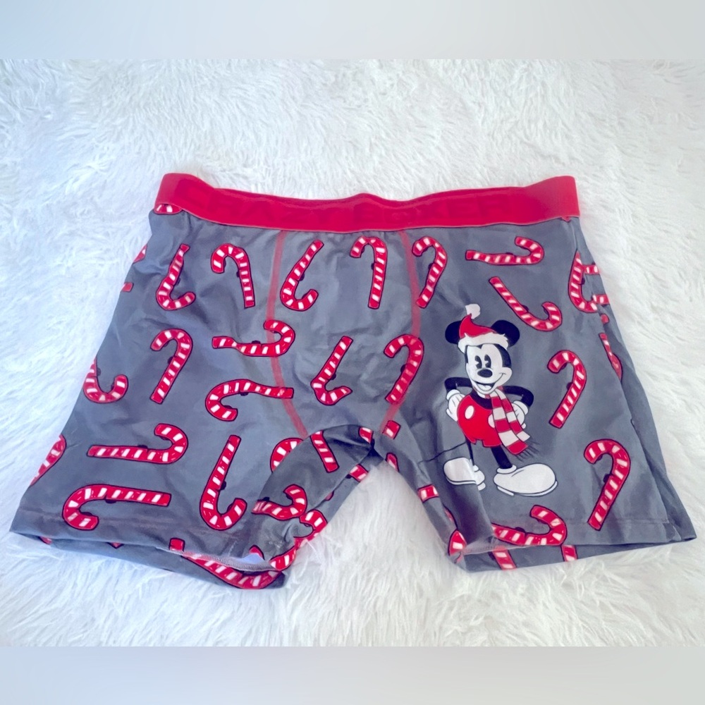 New XXL Christmas Disney Gray and Red Mickey Mouse Boxer Shorts Men